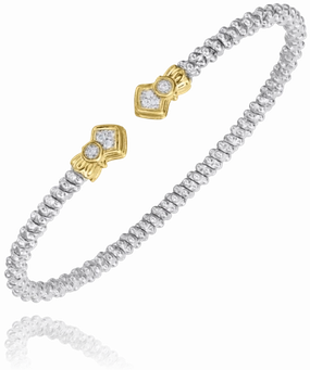 Day Accent Shiny Texture 14K Yellow Gold and Sterling Silver Diamond Bangle Bracelet