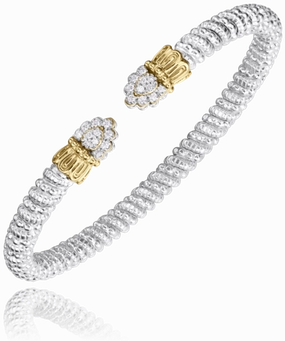 14K Yellow Gold and Sterling Silver Diamond Bangle Bracelet Everyday Charm