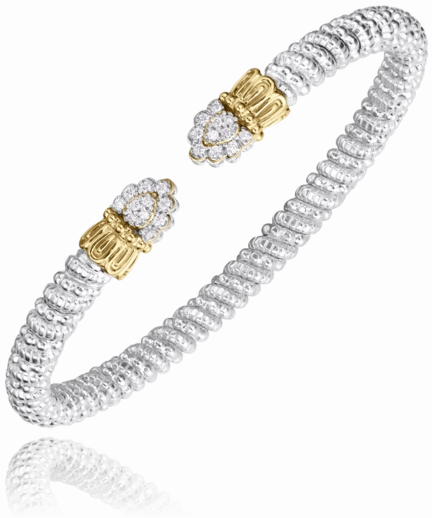 14K Yellow Gold and Sterling Silver Diamond Bangle Bracelet Everyday Charm