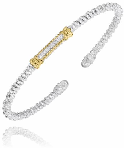 14K Yellow Gold and Sterling Silver Diamond Bangle Bracelet Day To Day