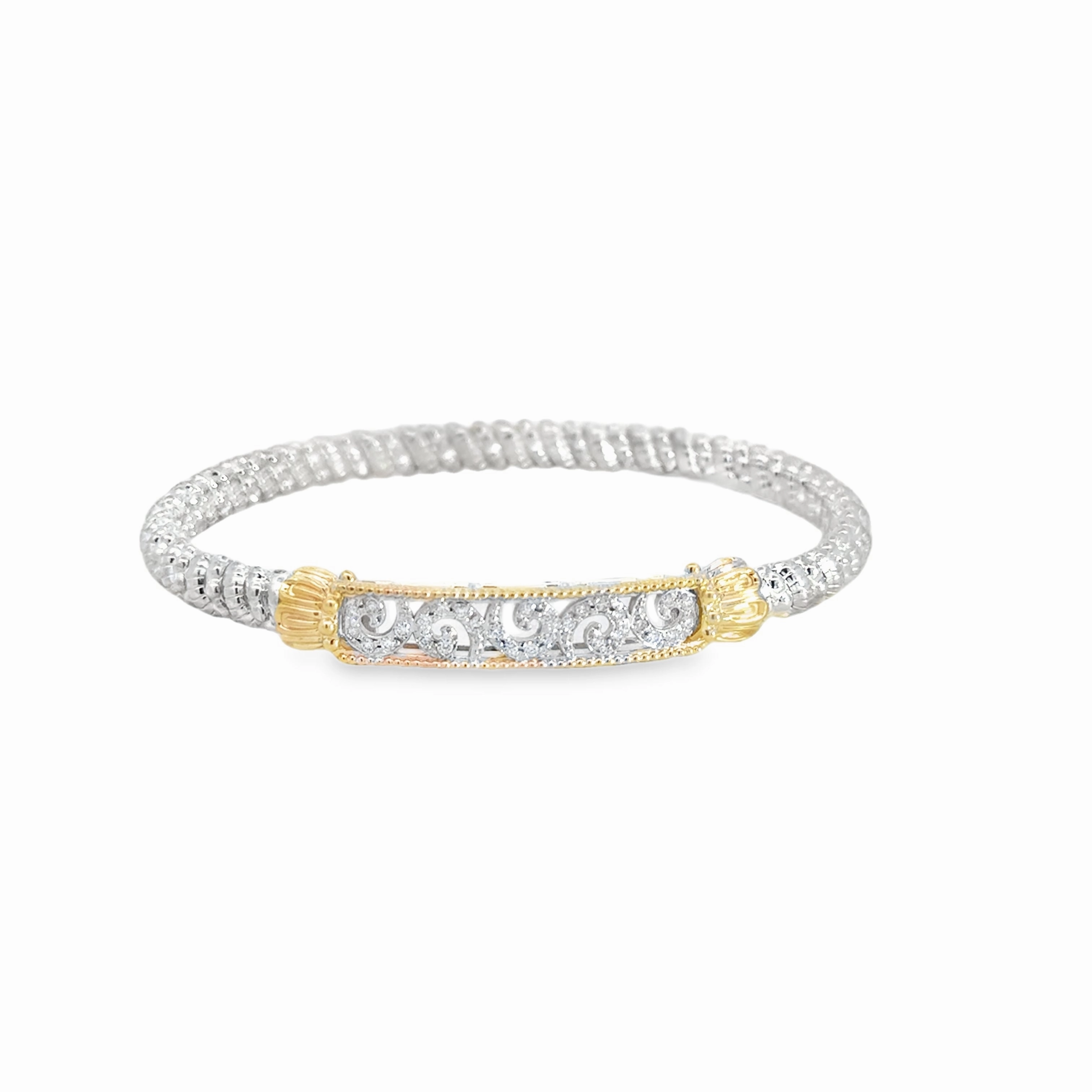 14K Yellow Gold and Sterling Silver Diamond Bangle Bracelet Clean Spark Contemporary Touch