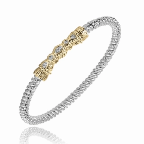 Timeless Beauty Bright Accent 14K Yellow Gold and Sterling Silver Diamond Bangle Bracelet