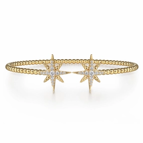 Sophisticated Glow 14K Yellow Gold Bujukan and Diamond Starburst Open Bangle Bracelet