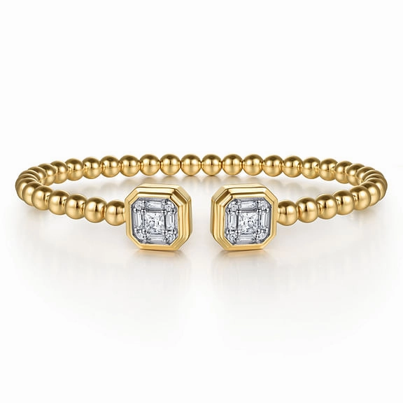 Luxe Mood Luxury Edge 14K Yellow Gold Bujukan Baguette and Princess Diamond Split Bangle Bracelet