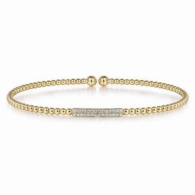 14K Yellow Gold Bujukan Bead Bangle with Diamonds Classy Accent Work Day Style