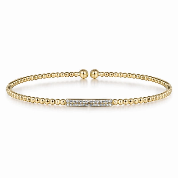 14K Yellow Gold Bujukan Bead Bangle with Diamonds Classy Accent Work Day Style