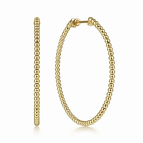 14K Yellow Gold Bujukan Classic Hoop Earrings - 60mm Trendy Design Glamour Appeal
