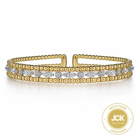 Quiet Glow 14K Yellow Gold Bujukan Cuff Bracelet With Marquise and Round Diamonds - 1.24 Carats