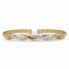 Party Ready Finest Form 14K Yellow Gold Bujukan Diamond Twist Split Bangle Bracelet