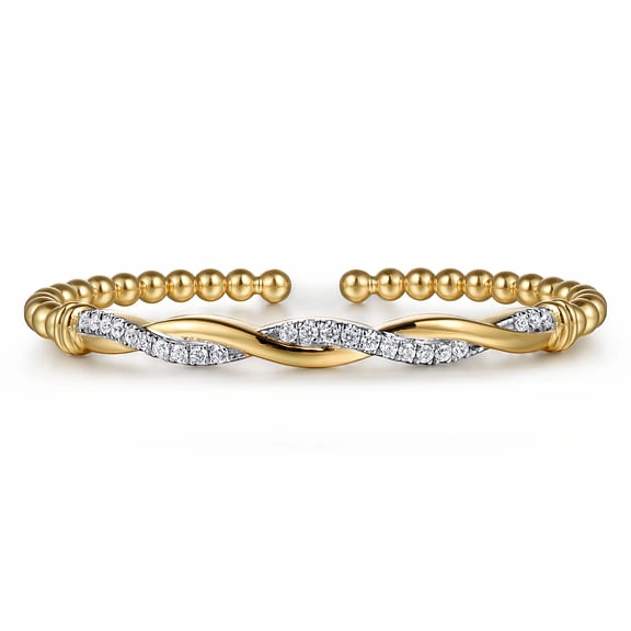 Party Ready Finest Form 14K Yellow Gold Bujukan Diamond Twist Split Bangle Bracelet