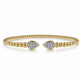 Refined Gift 14K Yellow Gold Bujukan Pave Diamond Split Bangle Bracelet