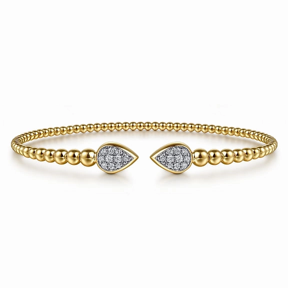 Refined Gift 14K Yellow Gold Bujukan Pave Diamond Split Bangle Bracelet