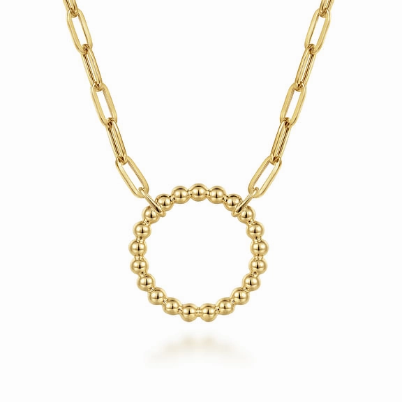 14K Yellow Gold Chain Necklace with Bujukan Circle Dramatic Look