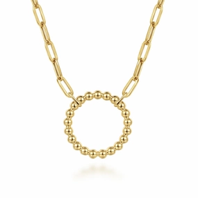 14K Yellow Gold Chain Necklace with Bujukan Circle Dramatic Look
