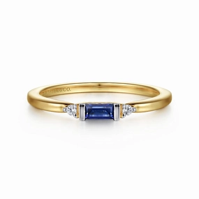 Handcrafted Pieces Quiet Glow 14K Yellow Gold Diamond and Blue Sapphire Stackable Ring
