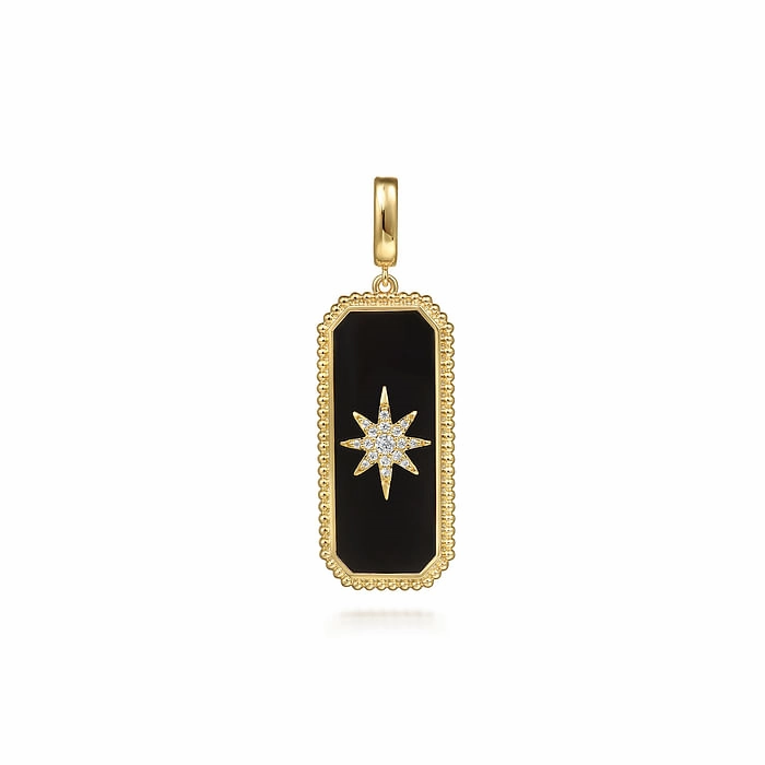 Radiant Statement 14K Yellow Gold Diamond and Onyx Bujukan Medallion Pendant