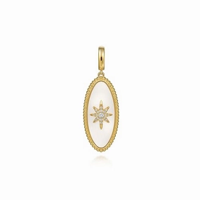 Effortless Layer 14K Yellow Gold Diamond and White Mother of Pearl Bujukan Oval Shape Medallion Pendant