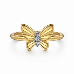 Seasonal Accent 14K Yellow Gold Diamond Diamond Cut Butterfly Ring