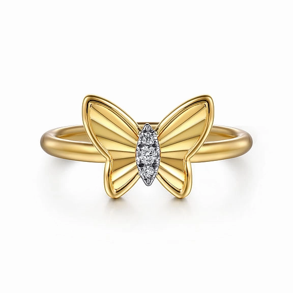 Seasonal Accent 14K Yellow Gold Diamond Diamond Cut Butterfly Ring