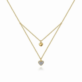 Subtle Sparkle Petite Touch 14K Yellow Gold Diamond Double Heart Pendant Necklace