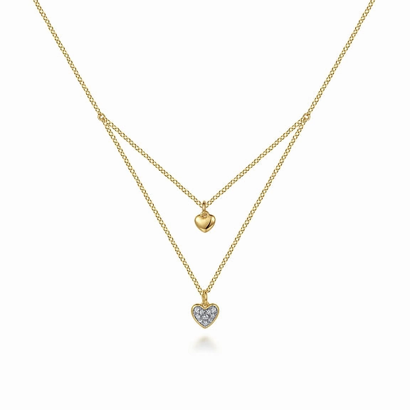 Subtle Sparkle Petite Touch 14K Yellow Gold Diamond Double Heart Pendant Necklace