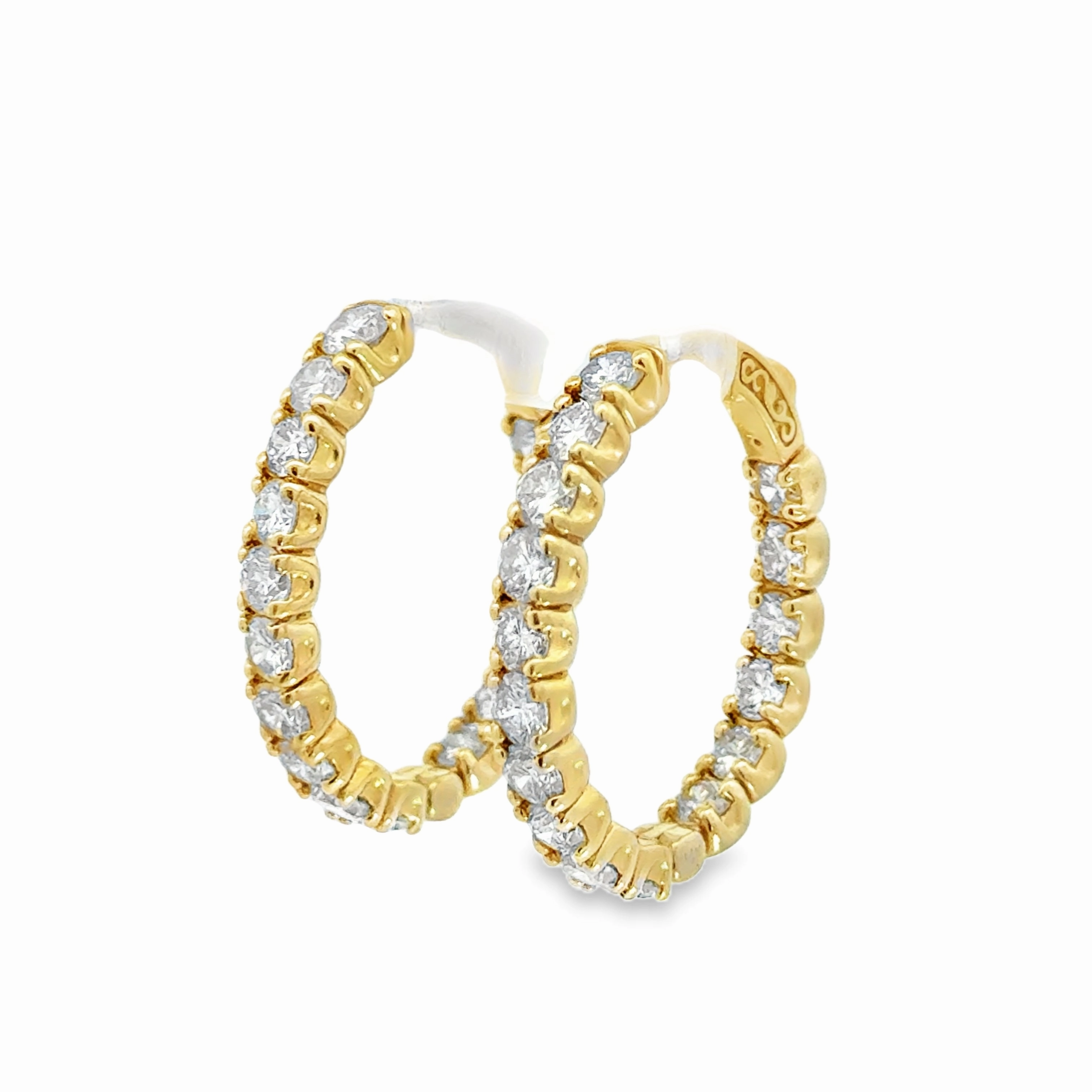 14K Yellow Gold Diamond Hoop Earrings  - 5.50 Carats Timeless Impression Radiant Design