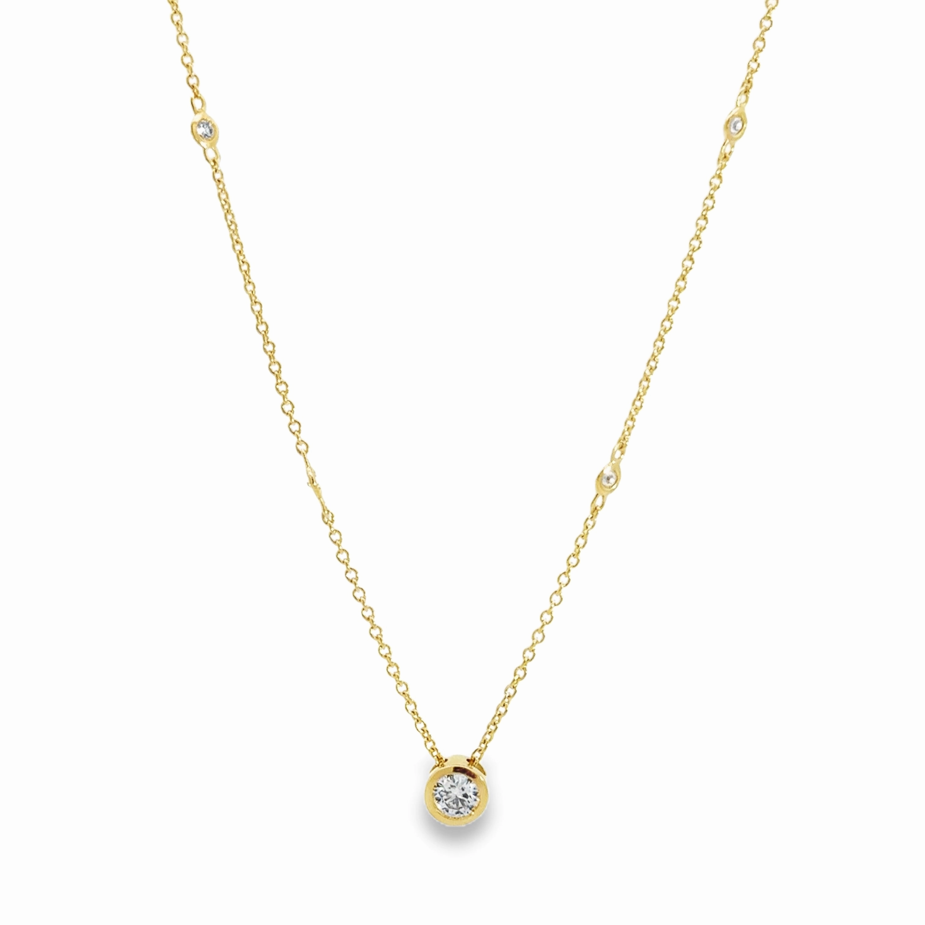14K Yellow Gold Diamond Shell Bezel Set Diamond Station Necklace Fresh Light Allure Accent