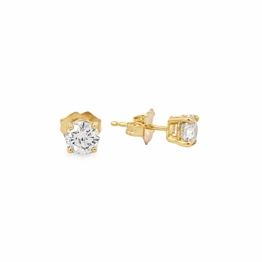 14K Yellow Gold Diamond Solitaire Stud Earrings - 1.03 Carat Opulent Detail