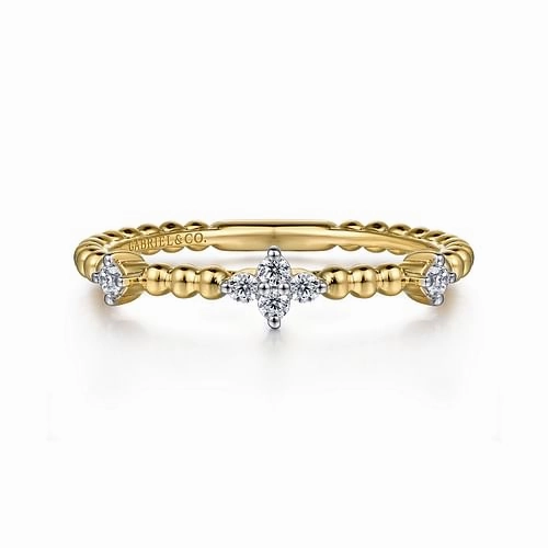 Fashion Focus Eye-Catching Craft 14K Yellow Gold Diamond Station Bujukan Stackable Ring