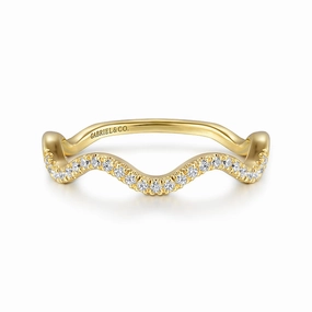 14K Yellow Gold Diamond Wave Stackable Ladies Ring Polished Shape