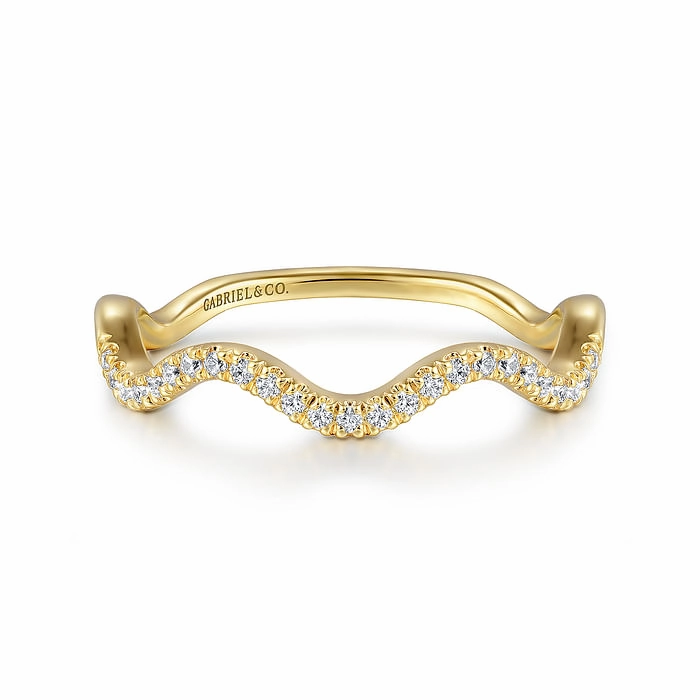 14K Yellow Gold Diamond Wave Stackable Ladies Ring Polished Shape