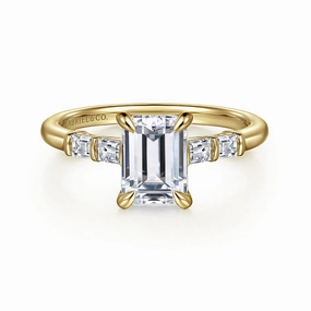 Precious Gifts 14K Yellow Gold Emerald Cut Diamond Engagement Ring
