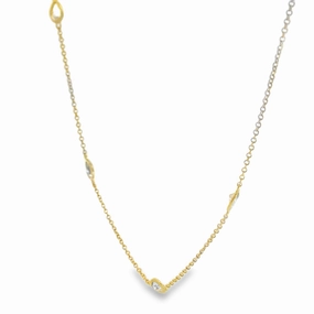 14K Yellow Gold Pear-Shaped Diamond Shell Bezel Set Necklace Street Detail Camera Focus