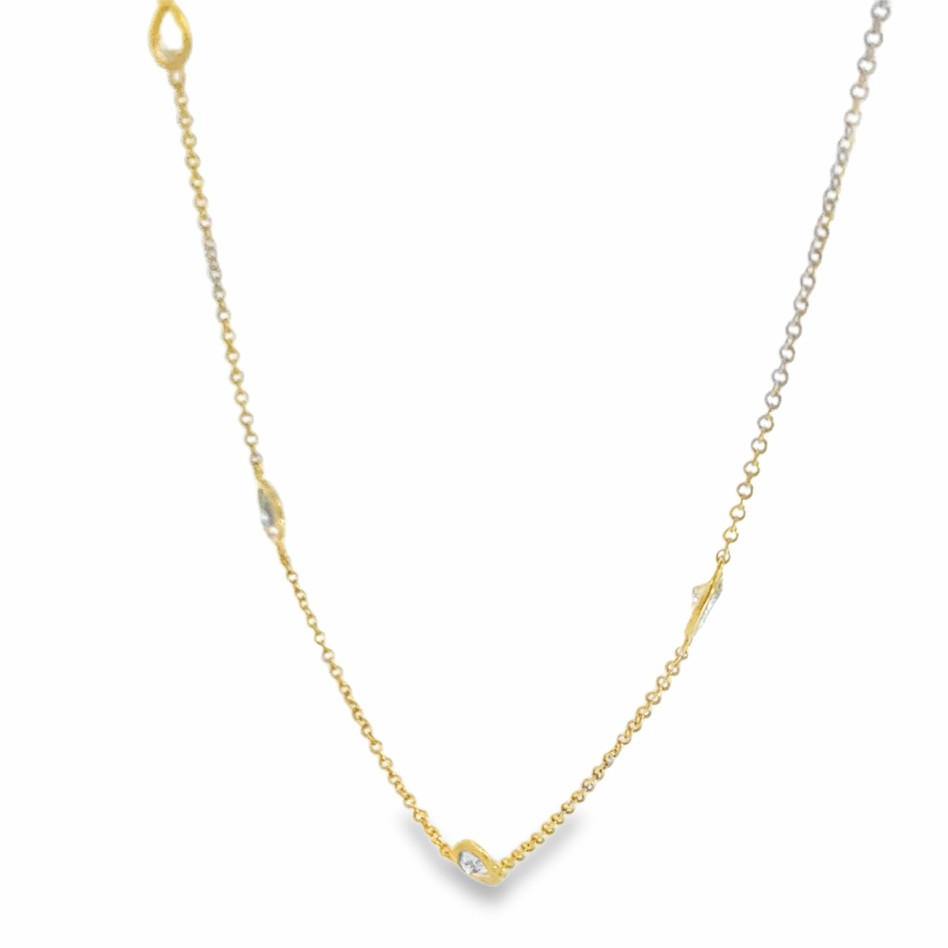 Highlight Edge Stylish Pop 14K Yellow Gold Pear-Shaped Diamond Shell Bezel Set Necklace