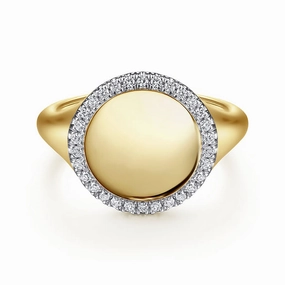 14K Yellow Gold Pinky Signet Ring with Diamond Halo Layered Finish