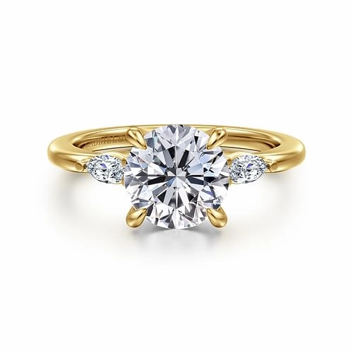 Timeless Wardrobe Opulent Finish 14K Yellow Gold Round Three Stone Diamond Engagement Ring