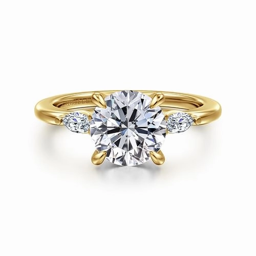 14K Yellow Gold Round Three Stone Diamond Engagement Ring Luxury Look