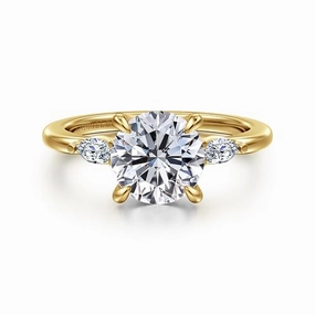 Timeless Wardrobe Opulent Finish 14K Yellow Gold Round Three Stone Diamond Engagement Ring