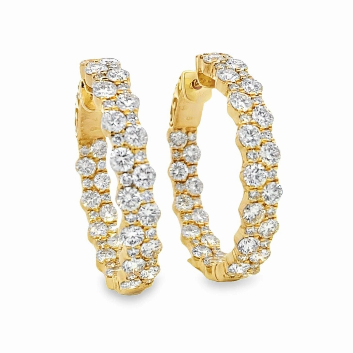 Holiday Style Sleek Look 14K Yellow Gold Two-Row Inside Out Diamond Hoops