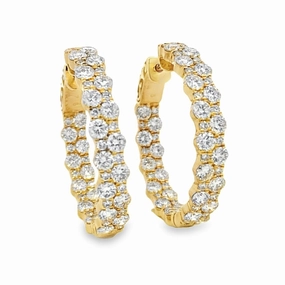 Holiday Style Sleek Look 14K Yellow Gold Two-Row Inside Out Diamond Hoops