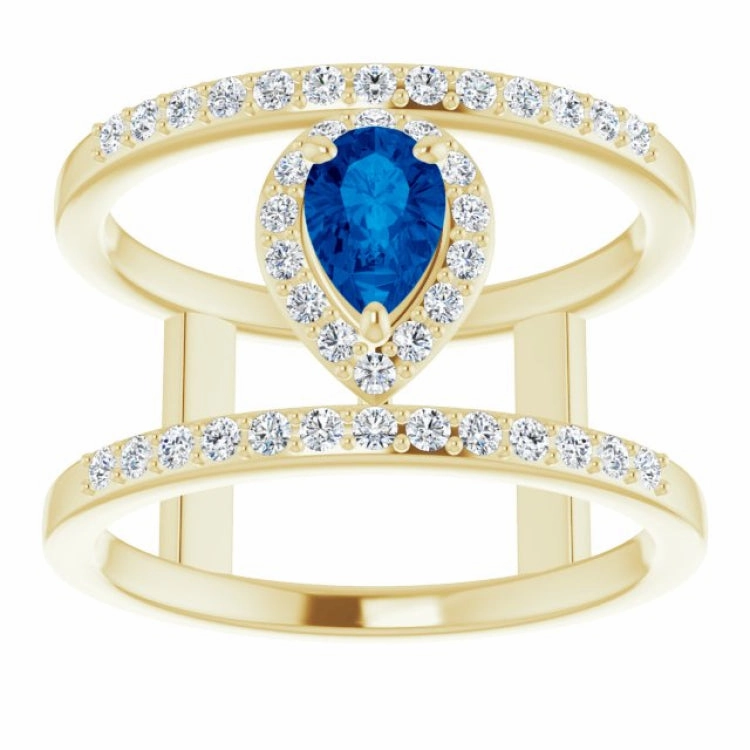 14K Yellow Lab-Grown Blue Sapphire & 1/3 CTW Natural Diamond Ring Celebrity Style