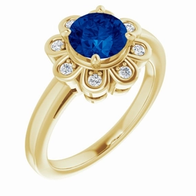 Modern Balance Comfortable Craft 14K Yellow Lab-Grown Blue Sapphire & 1/8 CTW Natural Diamond Ring