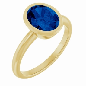 14K Yellow Lab-Grown Blue Sapphire Ring Modern Statement Luxury Keepsake