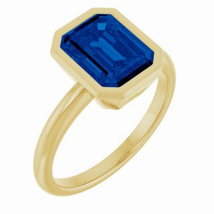 14K Yellow Lab-Grown Blue Sapphire Ring Bold Style Ornamental Object