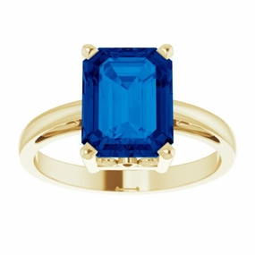 14K Yellow Lab-Grown Blue Sapphire Scroll Setting? Ring Warm Gift