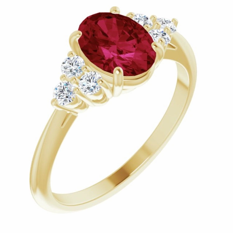 Special Style Beautiful Emblem 14K Yellow Lab-Grown Ruby & 1/4 CTW Natural Diamond Ring