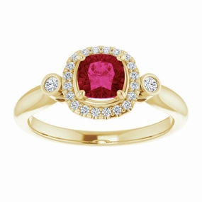 14K Yellow Lab-Grown Ruby & 1/6 CTW Natural Diamond Ring Contemporary Item