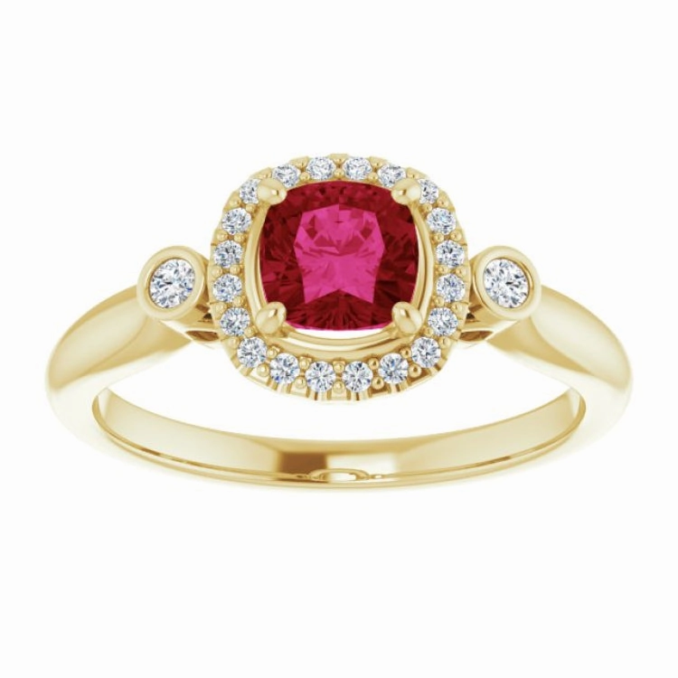 14K Yellow Lab-Grown Ruby & 1/6 CTW Natural Diamond Ring Contemporary Item