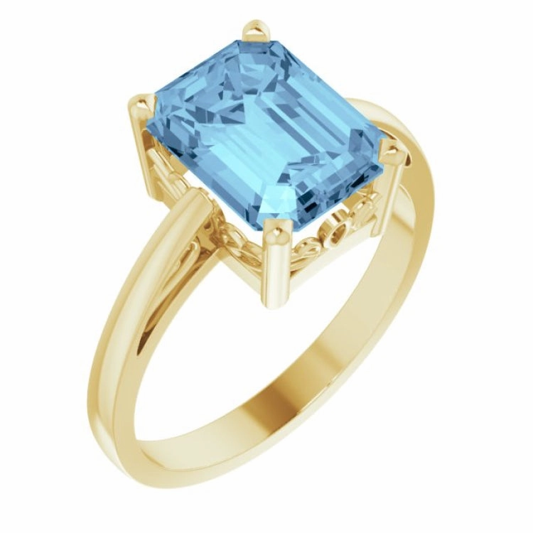 14K Yellow Natural Aquamarine Scroll Setting? Ring No Assembly Casual Charm