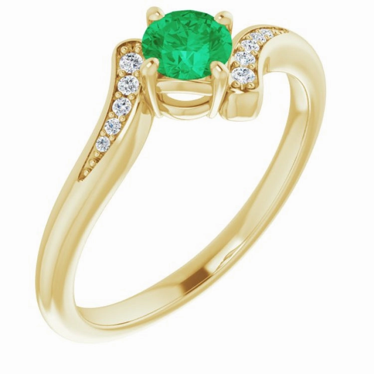 14K Yellow Natural Emerald & .04 CTW Natural Diamond Ring Artful Gift Vivid Accent